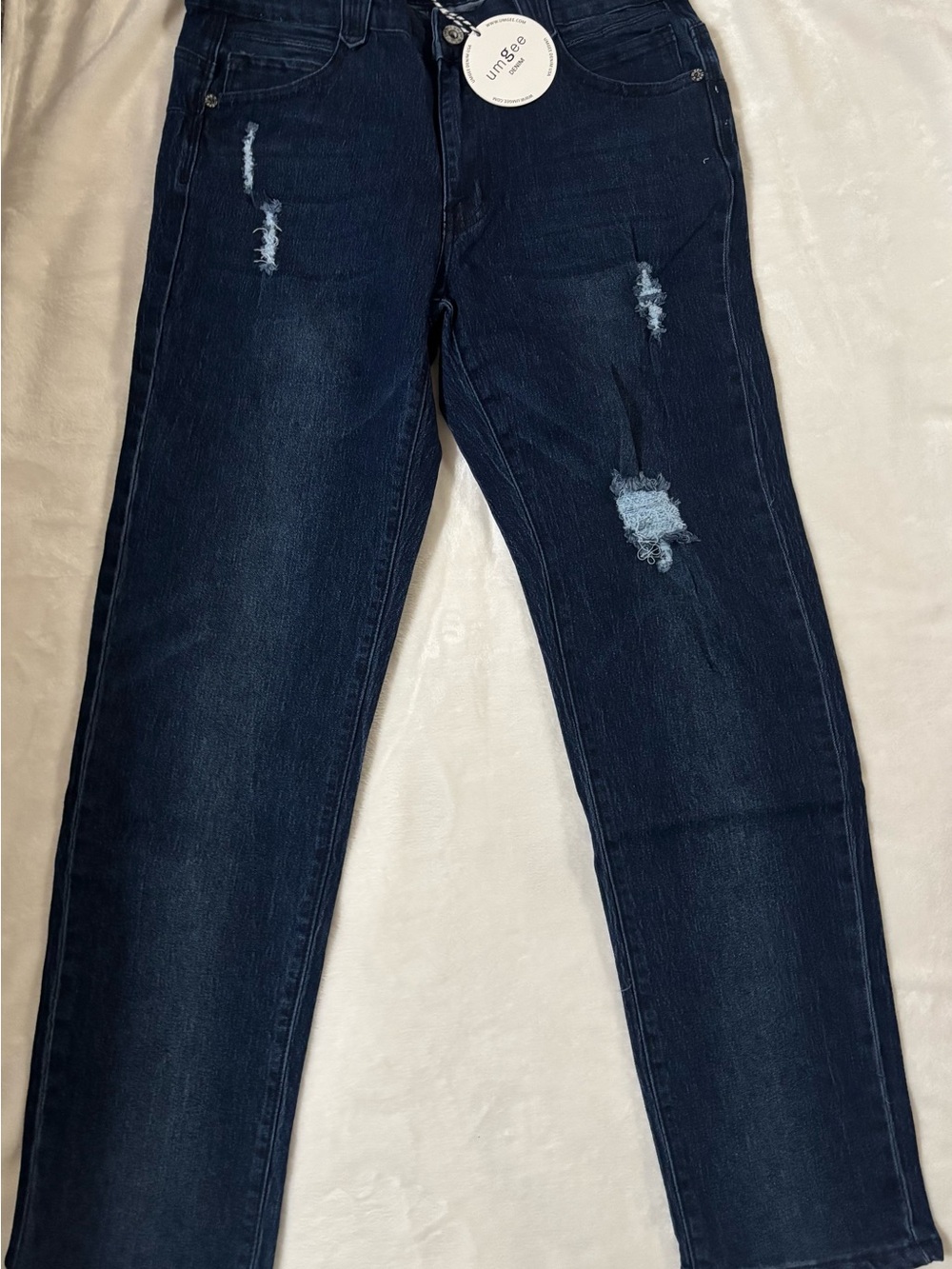 Umgee Navy Distressed Straight-Leg Jeans